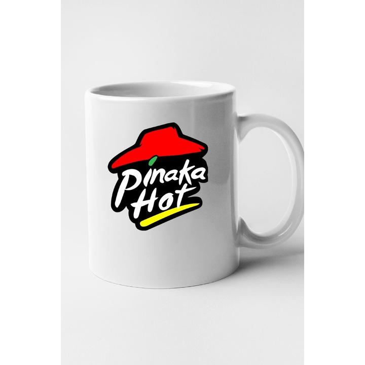 Cana personalizata cu imprimeu Pinaka Hot, Ceramica, 330 ml, Maner si interior Alb