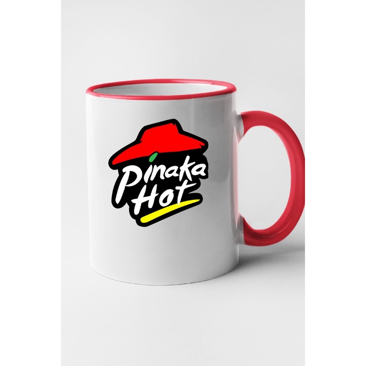 Cana personalizata cu imprimeu Pinaka Hot, Ceramica, 330 ml, Maner si interior Rosu