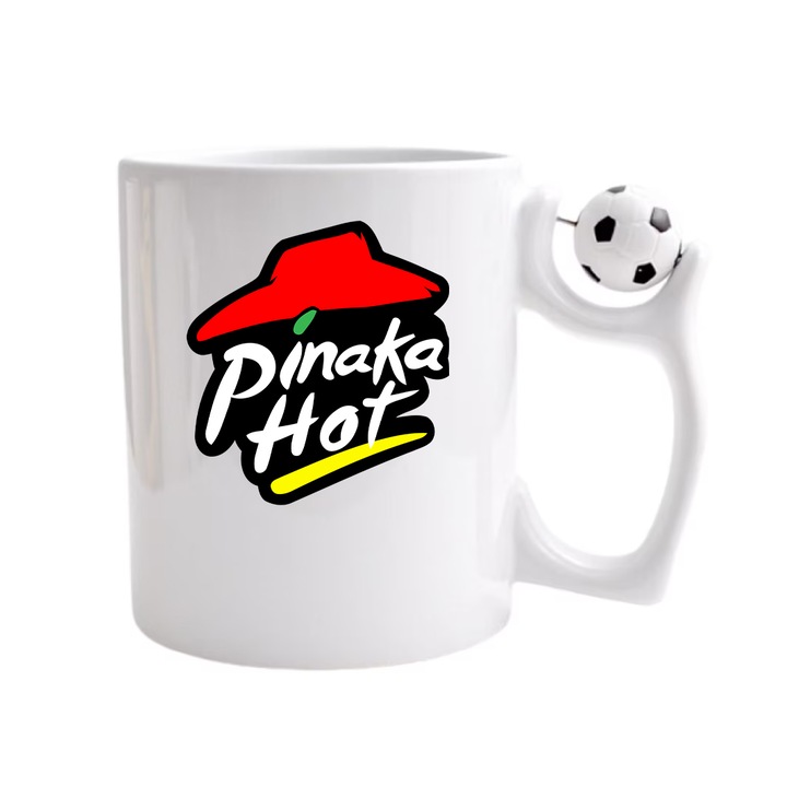 Cana personalizata cu imprimeu Pinaka Hot, Ceramica, 330 ml, Maner minge fotbal