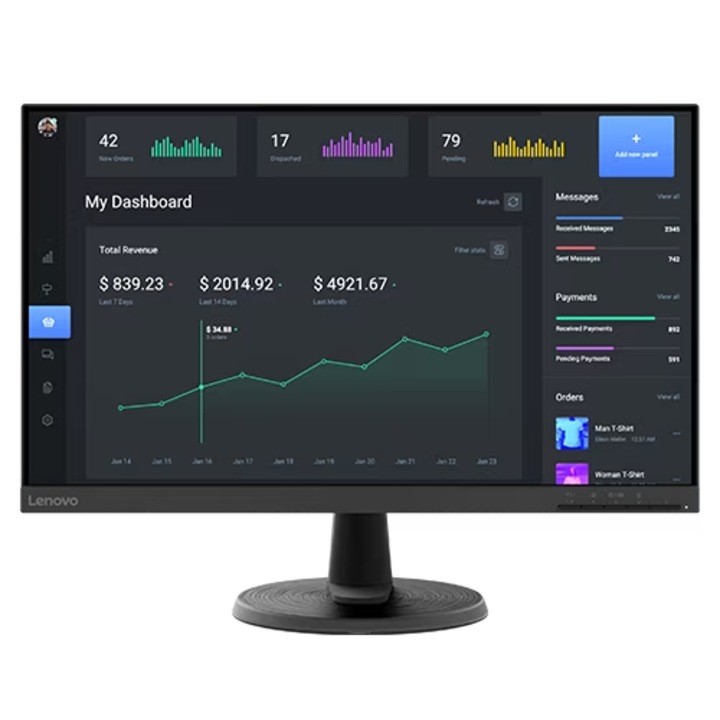 Lenovo D24-40 Monitor 23.8", Full HD, VA, WLED, 16:9, FreeSync, 4 ms, 75 Hz, HDMI, VGA