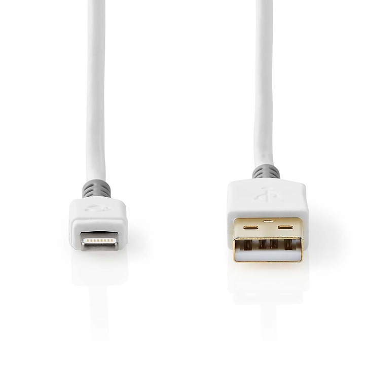 Кабел зареждане и синхронизация Nedis, Apple Lightning 8-pini мъжко - USB A мъжко, 1 м, Бял
