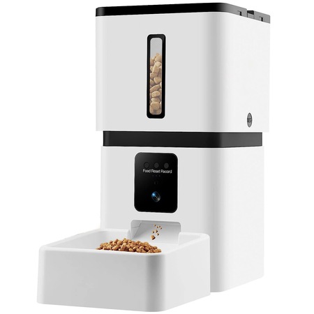 Hranitor Automat pentru Caini si Pisici, WowStep®, Wireless 5G, Sunet Bidirectional, Capacitate Dispenser Mancare 8l, Functie Adapator, Programabil, Aplicatie Telefon, Sursa Alimentare Duala, Camera Video cu Night Vision, Culoare Alb