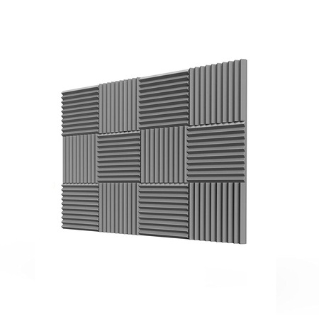Panouri pentru Izolare Fonica si Acustica din Burete Poliuretanic Ignifug cu Autoadeziv Inclus, pentru Studiouri si Locuinte, Premium, Set 12 Bucati, 30 x 30 x 2.5 cm, Gri, ORIGINAL DEALS