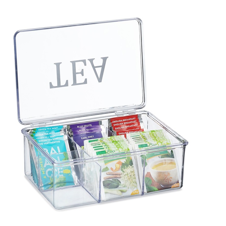 Прозрачна кутия за чай с 6 отделения, 9 х 21,5 х 15 см