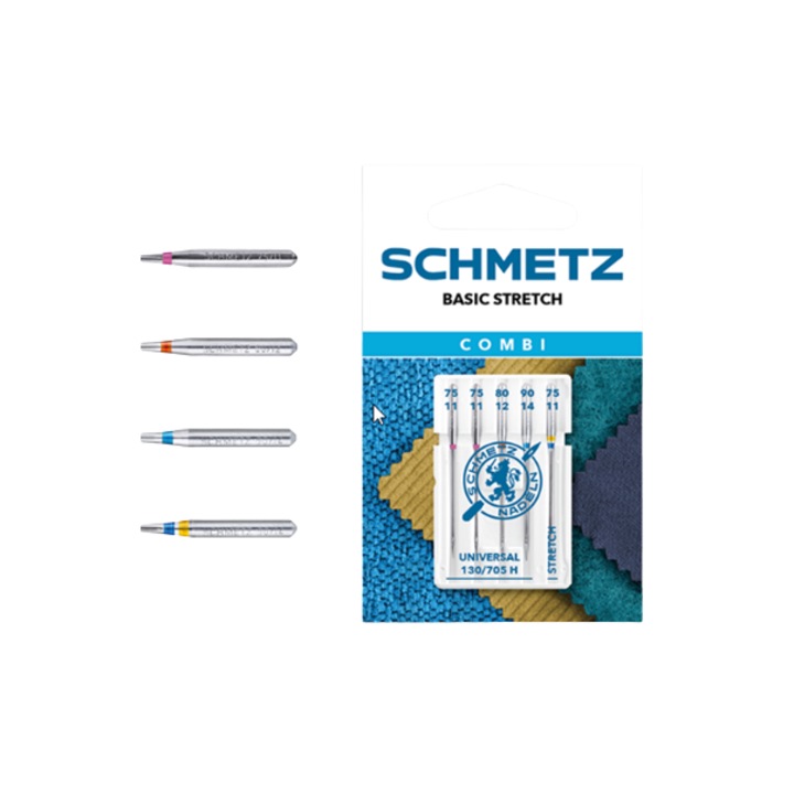 5 db Combi Stretch Schmetz tűszett, 4 x Univerzális, 1 X Stretch