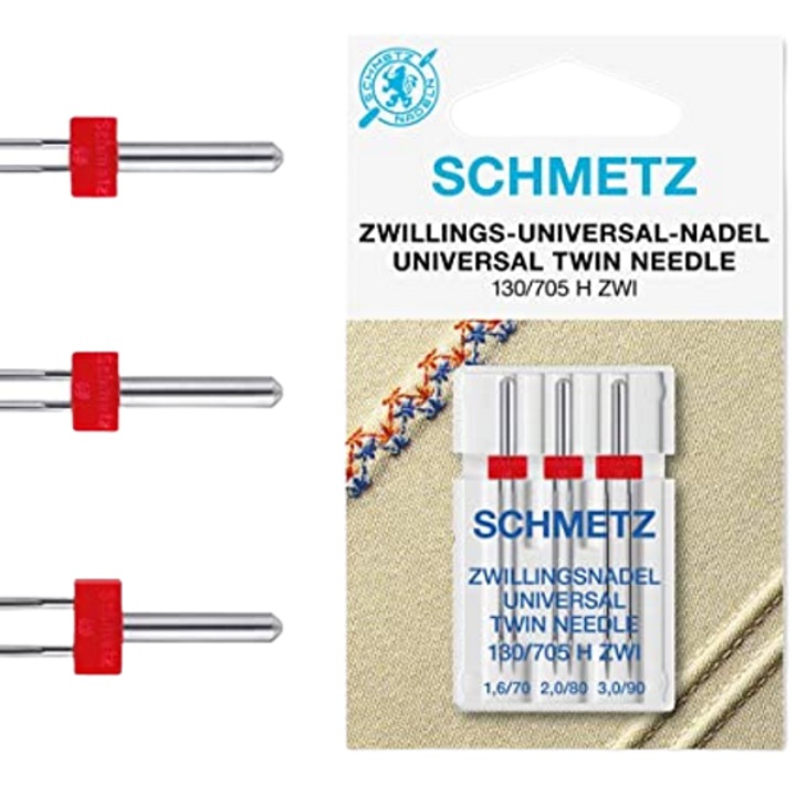 3 db dupla Schmetz tűből álló kombinált készlet, 70-90 finomság, 1,6-3 mm tűtávolsággal