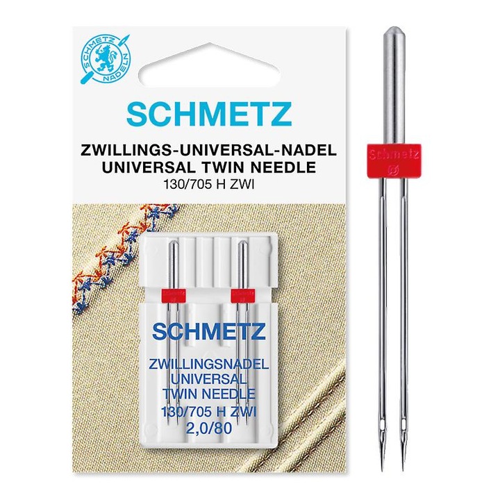 2 db dupla Schmetz tű készlet, 80-as finomság, 2 mm-es tűtávolsággal