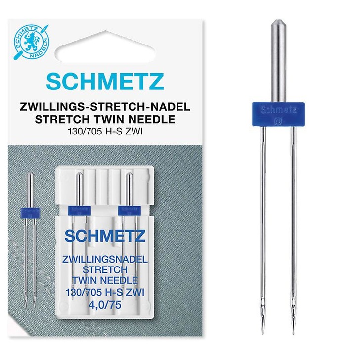 2 db dupla tű készlet Schmetz sztreccs anyagokhoz, 75 finomság, 4 mm-es tűtávolsággal