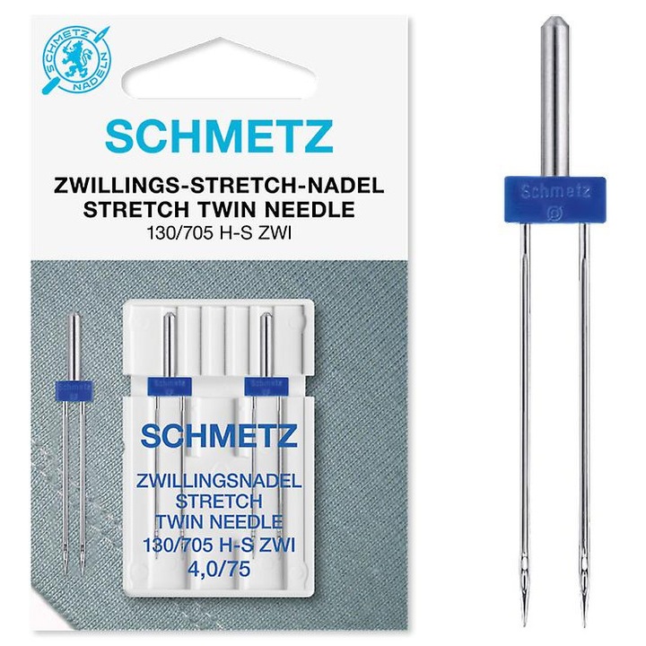 Set 2 ace duble pentru materiale stretch Schmetz, finete 75, cu distanta 4 mm intre ace