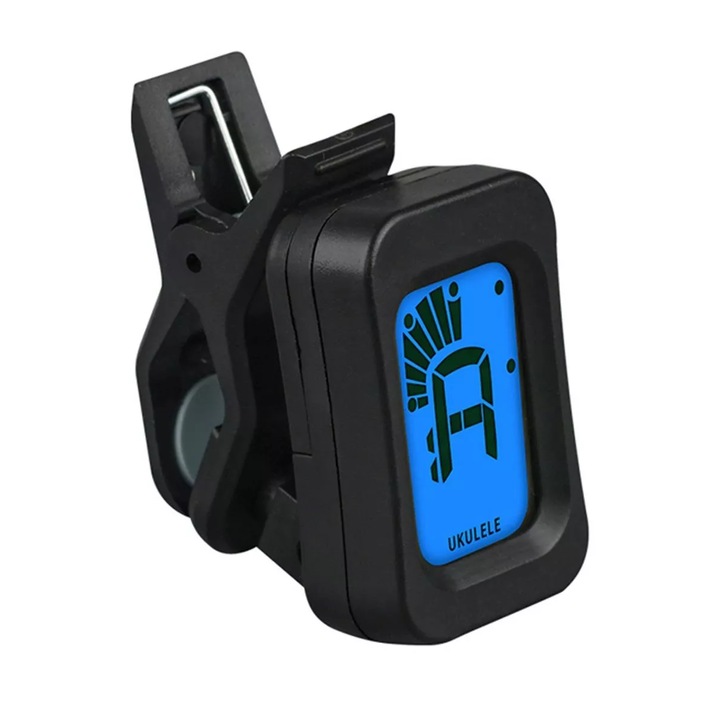 Tuner cu clema pentru instrumente cu corzi, chitara/vioara/ukulele/chitara bass, ecran LED, Negru, RBT-BBL8103
