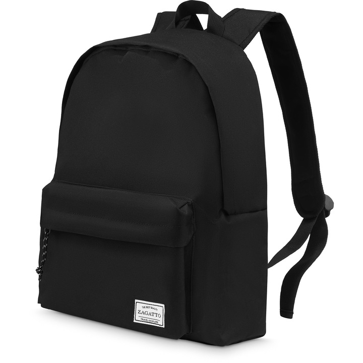 Ghiozdan scoala fete, baieti, Zagatto, Negru, Dimensiuni 40x35x14 cm, Capalcitate 20L, Impermeabil, Rucsac scoala adolescenti, Calsele 5-8, Liceu, Universitate, Usor, Bretele confortabile, Casual, Sport, ZG774