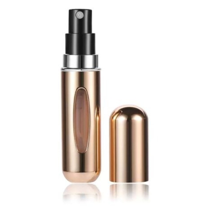 Sticluta Reincarcabila Parfum, cu Atomizor, Ideal pentru Calatorii, Travel-Size, 5 ml, Auriu, eKrom