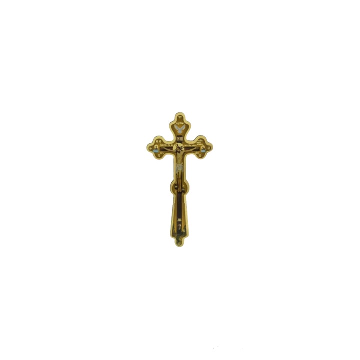 Cruce din lemn cu litografie aurie 14 cm