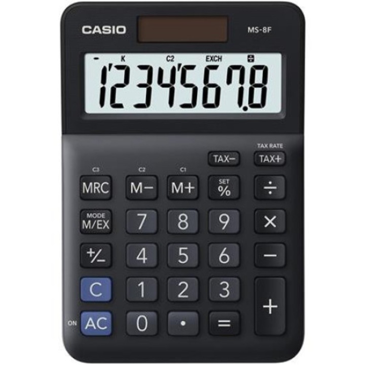 Настолен калкулатор CASIO "MS-8 F", 8 цифри, Черен
