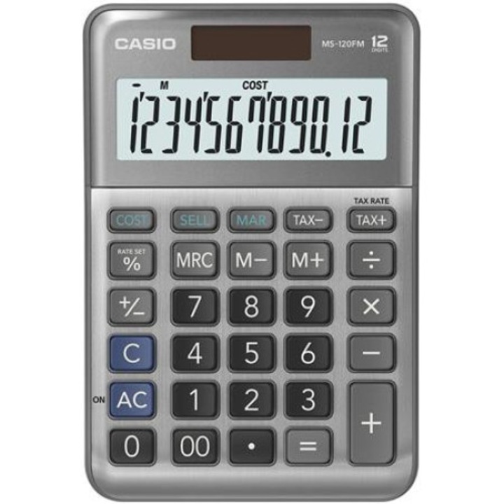 Настолен калкулатор, Casio, 12 цифри, CASIO "MS-120 FM", сив