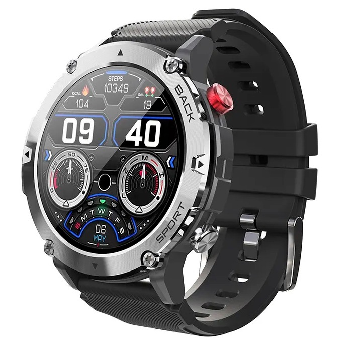 Часовник Singlait S21 Smartwatch, Bluetooth HD разговор, Известия, IP68, 1.32 инча, Черен