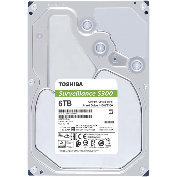 Хард диск Toshiba S300 Bulk, 6TB, 7200 оборота/минута, 256 MB, SATA III