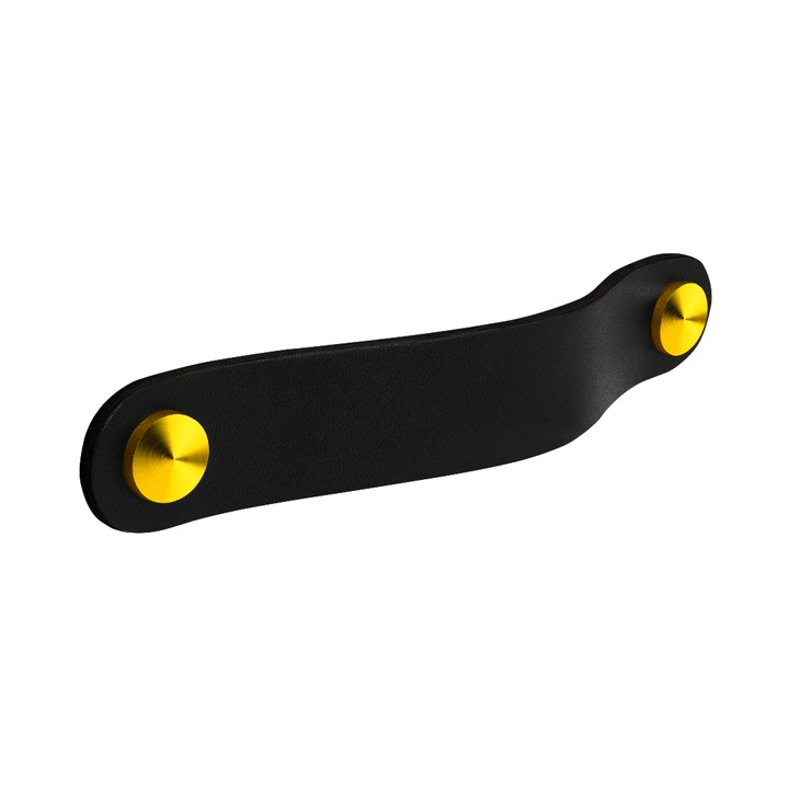 Maner Griff pentru mobilier, cu ornament auriu din metal, piele naturala, negru, 15 cm