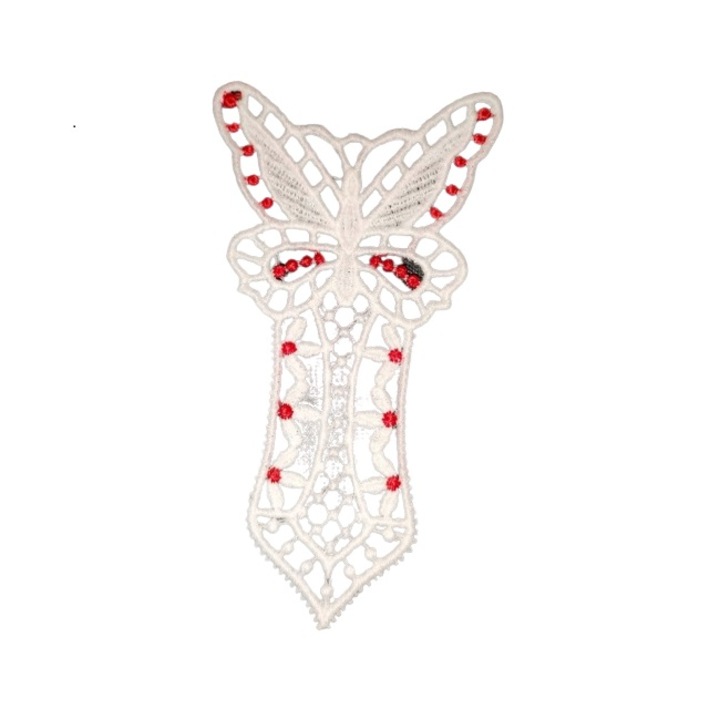 Csipke könyvjelző, lepke, fehér-piros