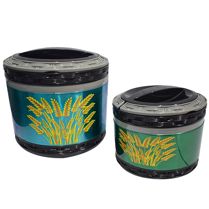 Caserola termica, set 2 piese, interior din inox, Naimeed D4802, Albastru-Verde