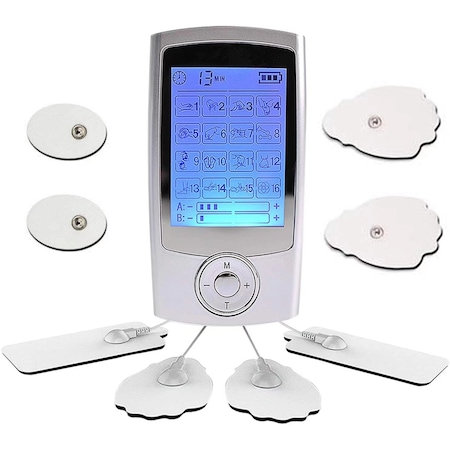 Aparat De Masaj Cu Electrostimulare/Fizioterapie SeveShop Stimulator, Cu 16 moduri Dual Chanel, Cu 20 Niveluri De Intensitate, 6 Electrozi, Doua Canale De Utilizare, 16 Programe De Masaj, Pentru ameliorarea durerii Display Digital, Alb