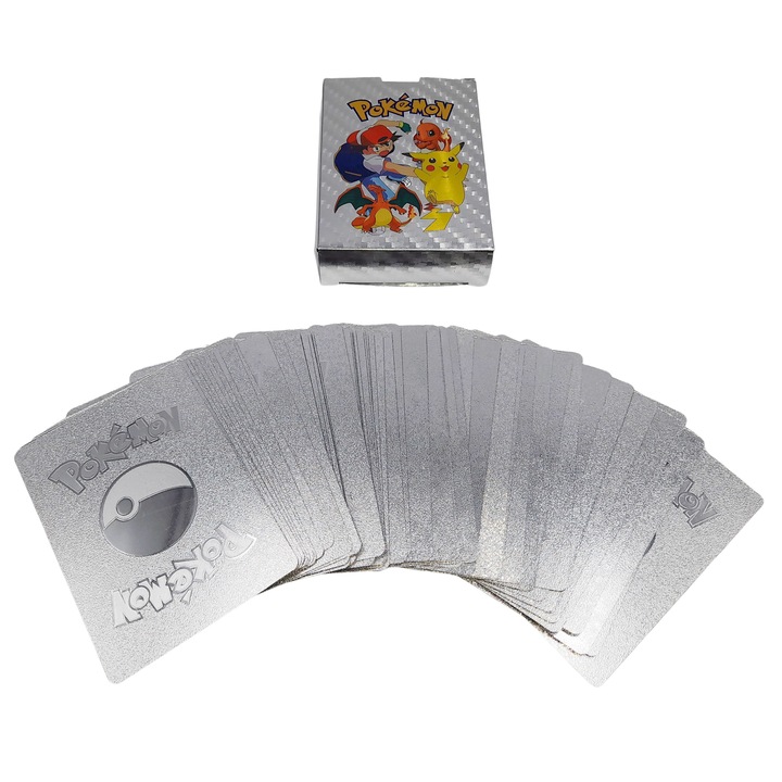 IdealStore® Pokemon kártyakészlet, ezüst, gyűjtői kiadás, 55 darab