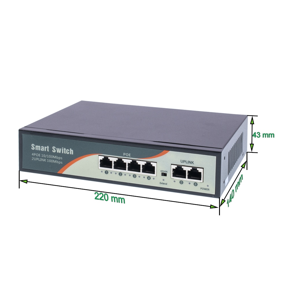 6-портов PoE комутатор; 4 PoE 10/100 Mbps+ / 2 порта за връзка нагоре ...