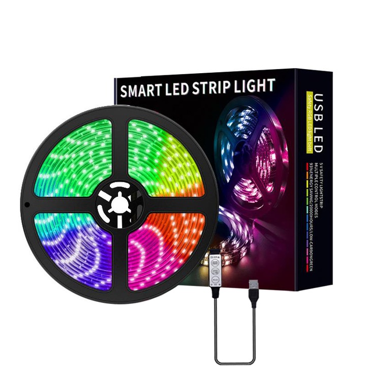 Banda LED, YWX, 150 leduri/5050 RGB, 5 m, Multicolor