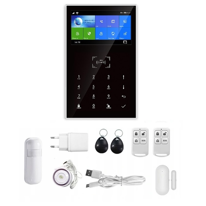 LCD Безжична аларма 4.3" Wifi GSM, Onshop, Tuya Smart App, 1x PIR, Черен