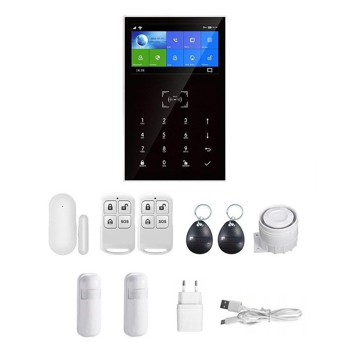 LCD Безжична аларма 4.3" Wifi GSM, Onshop, Tuya Smart App, 2x PIR, Черен