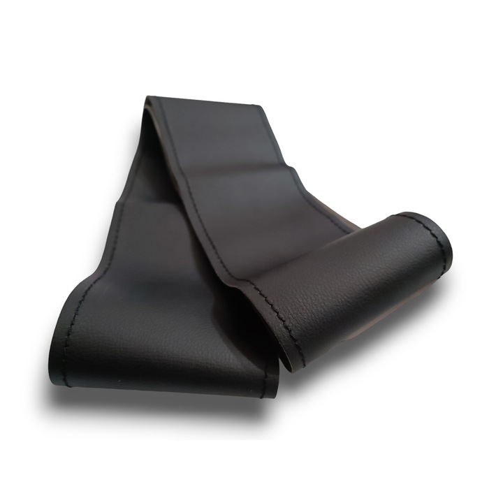 Fekete bőr kormányburkolat, univerzális, kormány 38 cm átmérőjű, tűvel és cérnával