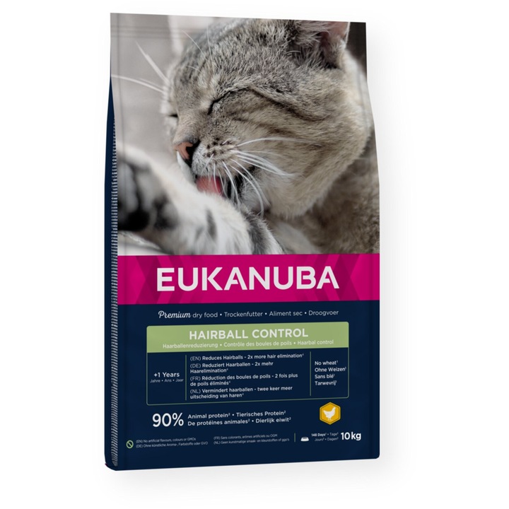 Hrana uscata anti-ghemotoace pentru pisici adulteEUKANUBA Cat Hairball Control 10kg