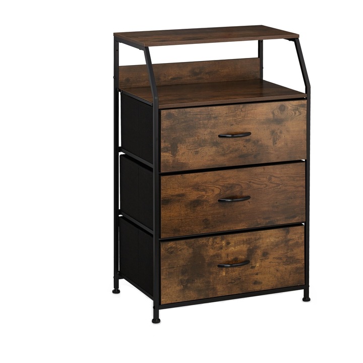 Comoda Relaxdays, model industrial, MDF, maro inchis, 96.5 x 61 x 42 cm