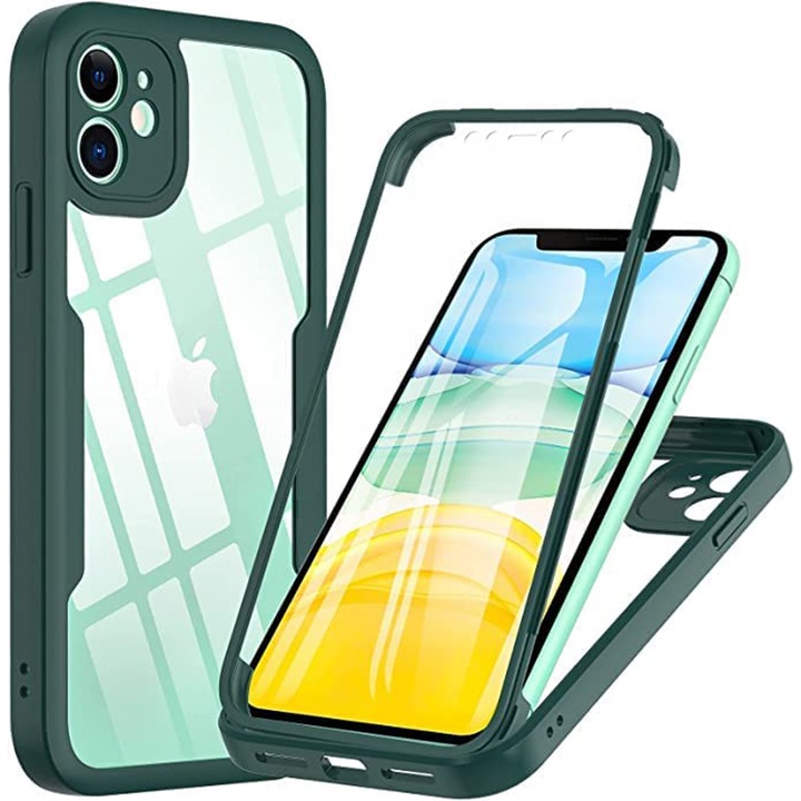 Ultimate Optim Protection 360°-os tok Apple iPhone 11-hez, hibrid technológia, rendkívül tartós, kameravédelem, teljes képernyő és hátvédelem, zöld