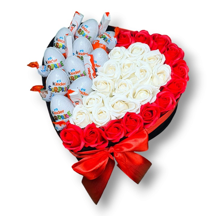 Aranjament Floral Kinder Red And White, 23 Trandafiri, 30 cm