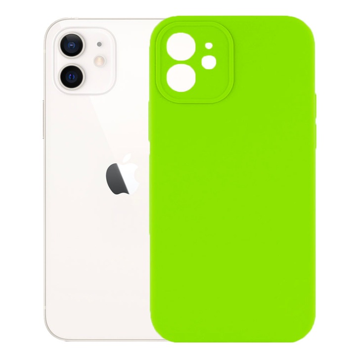 Husa protectie, interior de catifea, compatibila cu Apple iPhone 12 Mini, FONIX BloomShield, silicon, margini ridicate, slim, Verde neon