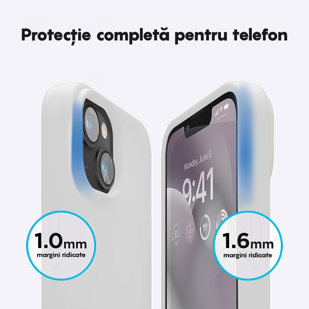 Husa CASEY STUDIOS™ compatibila cu iPhone 13 Mini, Soft Silicone Premium, Microfibra in Interior, Alb, de Protectie, Ultra Slim, pentru Incarcare Wireless, Margini Ridicate de Protectia Ecranului si a Camerelor