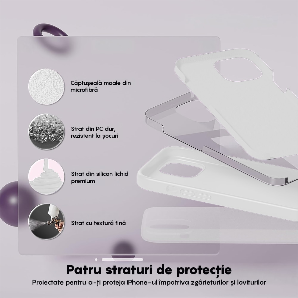 Husa CASEY STUDIOS™ compatibila cu iPhone 13 Mini, Soft Silicone Premium, Microfibra in Interior, Alb, de Protectie, Ultra Slim, pentru Incarcare Wireless, Margini Ridicate de Protectia Ecranului si a Camerelor