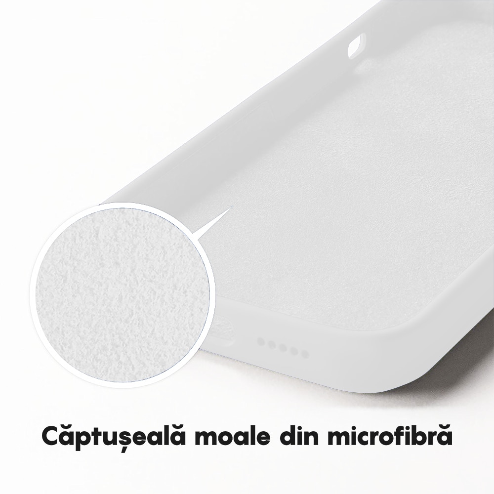 Husa CASEY STUDIOS™ compatibila cu iPhone 13 Mini, Soft Silicone Premium, Microfibra in Interior, Alb, de Protectie, Ultra Slim, pentru Incarcare Wireless, Margini Ridicate de Protectia Ecranului si a Camerelor