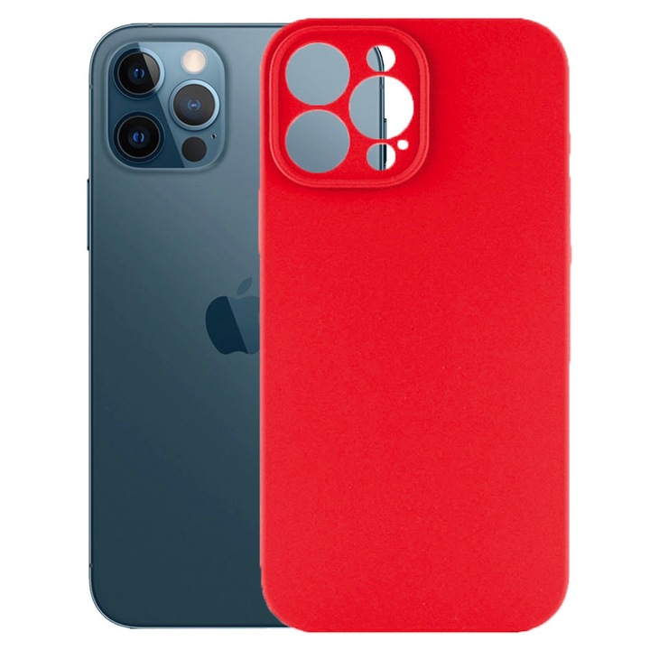 Защитен калъф FONIX BloomShield, Кадифена вътрешност, Съвместим с Apple iPhone 12 Pro Max, Силикон, Повдигнати ръбове, Тънък, Червен