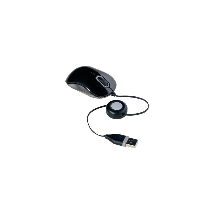 Mouse Targus Compact Trace (AMU75EU), Optic, USB, cu fir, 1000 DPI, 3 butoane, Negru-Gri
