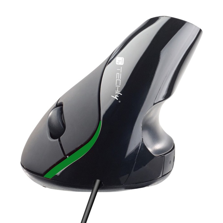 Mouse vertical, cu fir, USB, ergonomic, 1000 DPI, negru, Techly, IM 1000-VM