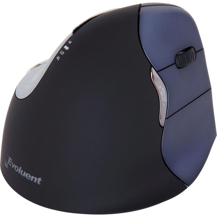 Мишка Evoluent Vertical Mouse 4 Right VM4RW, оптична, Bluetooth, безжична, 2800 DPI, 7 бутона, черно-синя