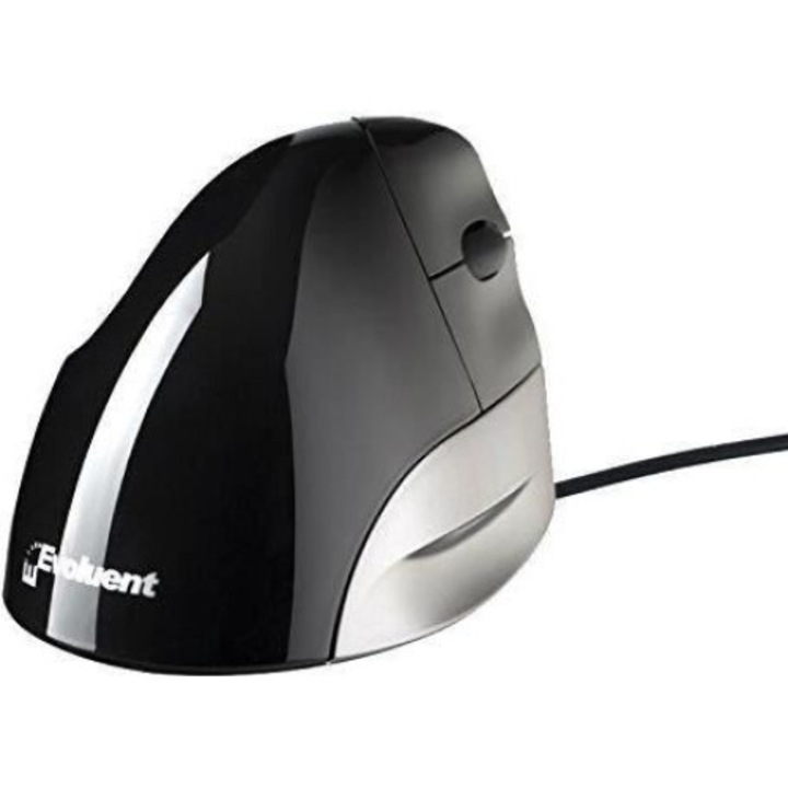 Mouse BakkerElkhuizen Evoluent Vertical Mouse Standard VMS (BNEEVSR/VMS-R), Optic, USB, cu fir, 1300 DPI, 3 Butoane, Negru-Argintiu