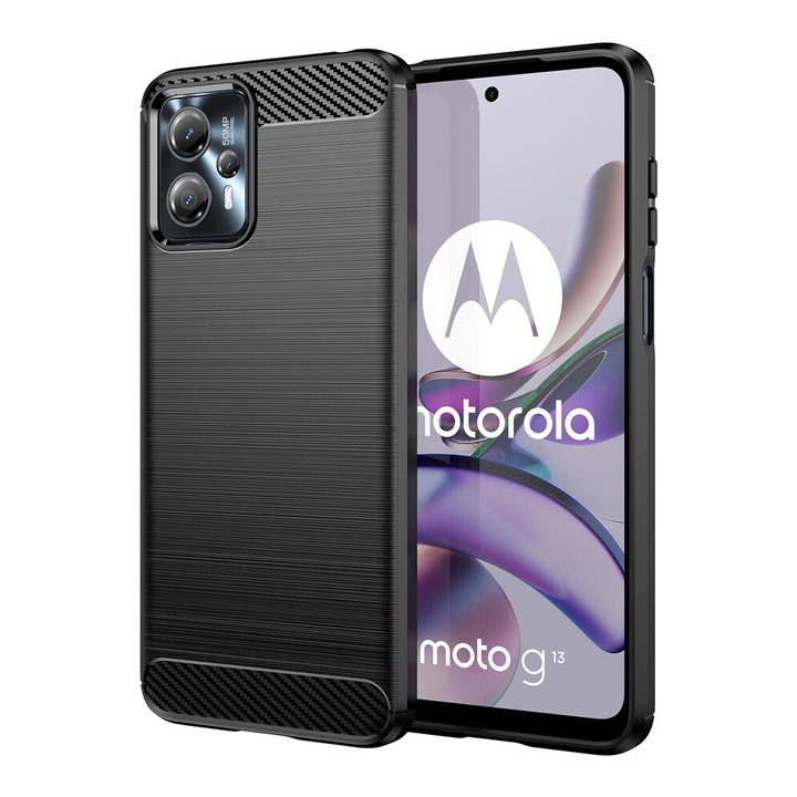 Защитен капак, карбонов калъф, съвместим с Motorola Moto G23, черен
