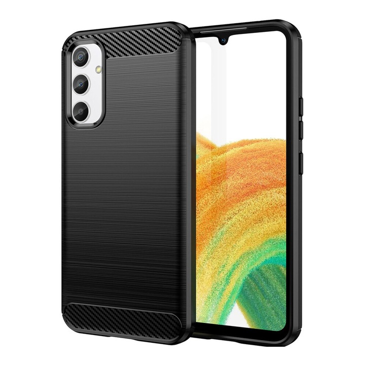 Védőburkolat, karbon tok, Samsung Galaxy A34 5G készülékkel kompatibilis, fekete