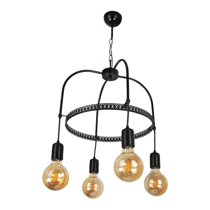 Lampa suspendata, lux.pro, PXTA-8169 Llandudno, 4 x E27, max 60W, 78 x 43 x 43 cm, metal, negru