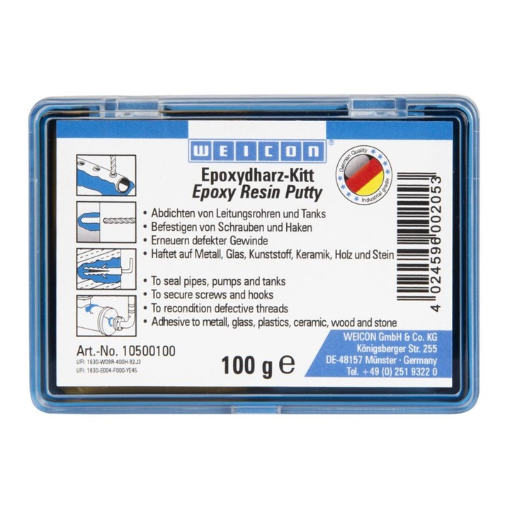 Weicon, Chit rasina epoxidica, pentru reparatii de suprafete - rezistent la temperaturi inalte (+200 °C), 100 g