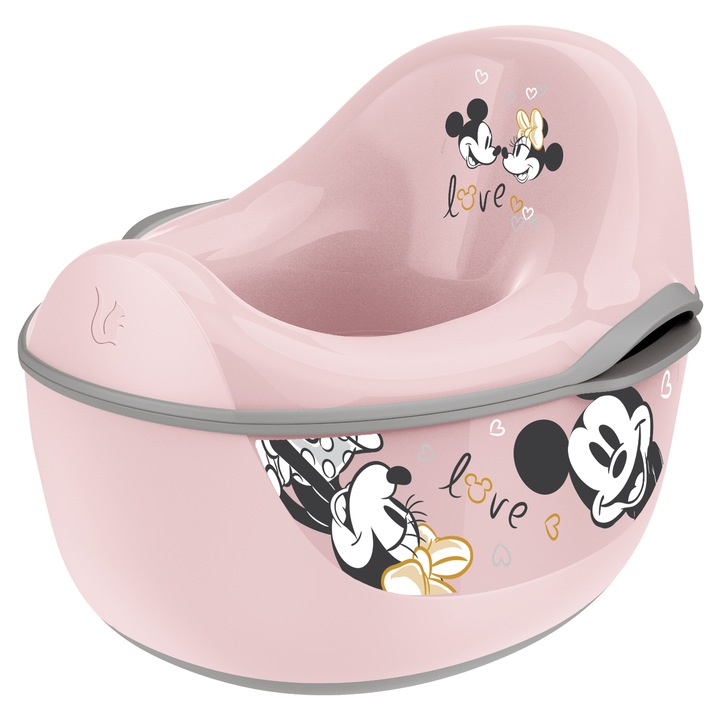 Olita 4 in 1 Keeeper Kasimir Deluxe Mickey & Minnie Mouse, roz, pentru copii 18 luni-4 ani, antiderapanta, cu recipient detasabil si servetele umede, max 25 kg / platforma 100 kg