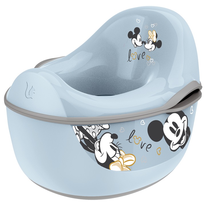 Olita 4 in 1 Keeeper Kasimir Deluxe Mickey & Minnie Mouse, albastru, pentru copii 18 luni-4 ani, antiderapanta, cu recipient detasabil si servetele umede, max 25 kg / platforma 100 kg